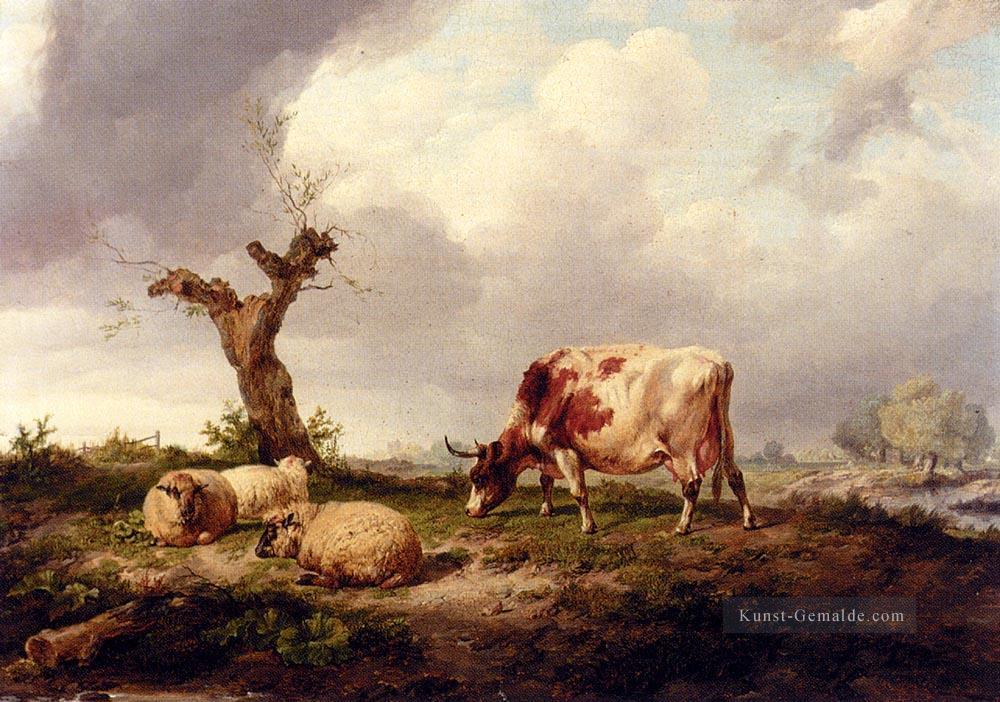 eine Kuh mit Schaf In A Landschaft Bauernhof Tiere Rinder Thomas Sidney Cooper Ölgemälde